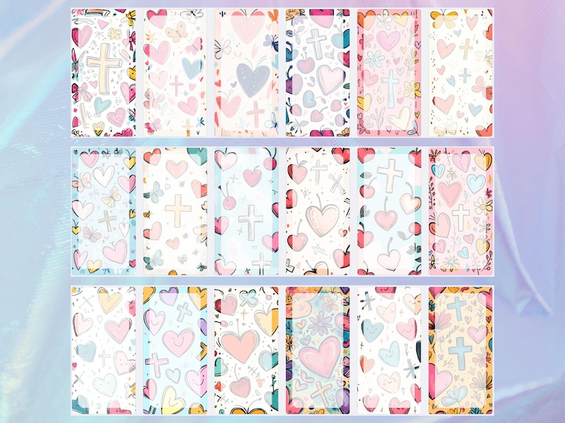 May include: A set of 12 printable digital planner stickers featuring a pink, blue, and yellow color scheme with hearts, crosses, and cherries. The stickers are perfect for adding a touch of whimsy to your planner.