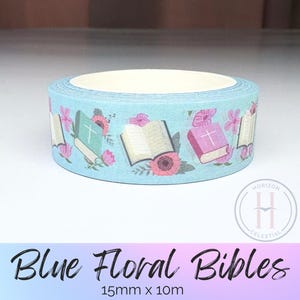 Blå blommiga biblar Washi-tejp: Kristen planerings-scrapbooktejp (15 mm x 10 m)