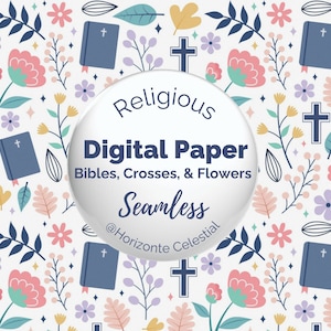 Religious Seamless Digital Paper, Bible, Cross, Floral, Faith, Christian, Download, Horizonte Celestial