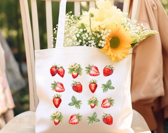 Strawberry Print Tote Bag: Eco-Friendly Reusable Grocery Bag
