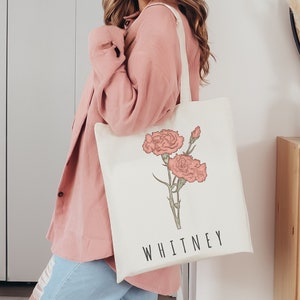 Personalized Gifts Birth Month Flower Canvas Tote Bag July Custom Birth flower gift for Mom Best Friends Gift for Bridesmaid Teacher Gift