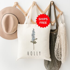 Personalized Gifts Birth Month Flower Canvas Tote Bag July Custom Birth flower gift for Mom Best Friends Gift for Bridesmaid Teacher Gift