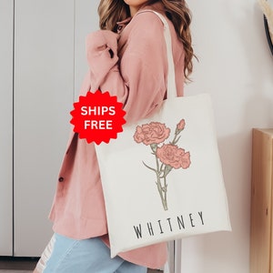 Personalized Gifts Birth Month Flower Canvas Tote Bag July Custom Birth flower gift for Mom Best Friends Gift for Bridesmaid Teacher Gift