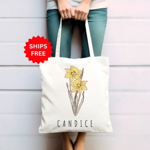 Personalized Gifts Birth Month Flower Canvas Tote Bag July Custom Birth flower gift for Mom Best Friends Gift for Bridesmaid Teacher Gift