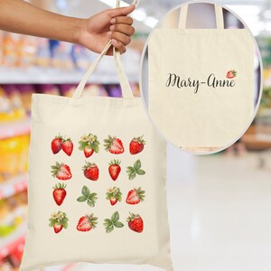 Eco Friendly Reusable Grocery Bag for Produce Strawberry Tote Bag Gift for Her Strawberry Lover Gift Cute Grocery Tote Farmers Market Bag