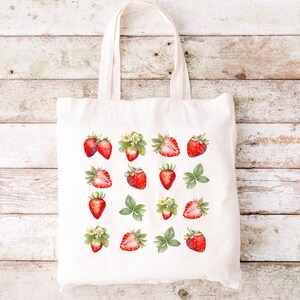 Strawberry Tote Bag Gift for Her Strawberry Lover Gift Cute Grocery Tote Cute Farmers Market Bag  Eco Friendly Reusable Grocery Bag Produce