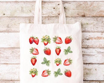 Strawberry Print Tote Bag: Eco-Friendly Reusable Grocery Bag