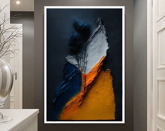 Orange And Blue Abstract Canvas Wall Art, Orange And Blue Abstract Canvas Painting, Orange and Blue Abstract Canvas Print, Abstract Art