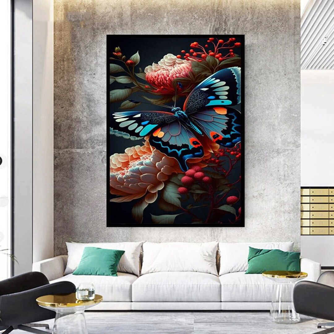 Blue Butterfly Canvas Wall Art, Spotted Butterfly Canvas Print Art