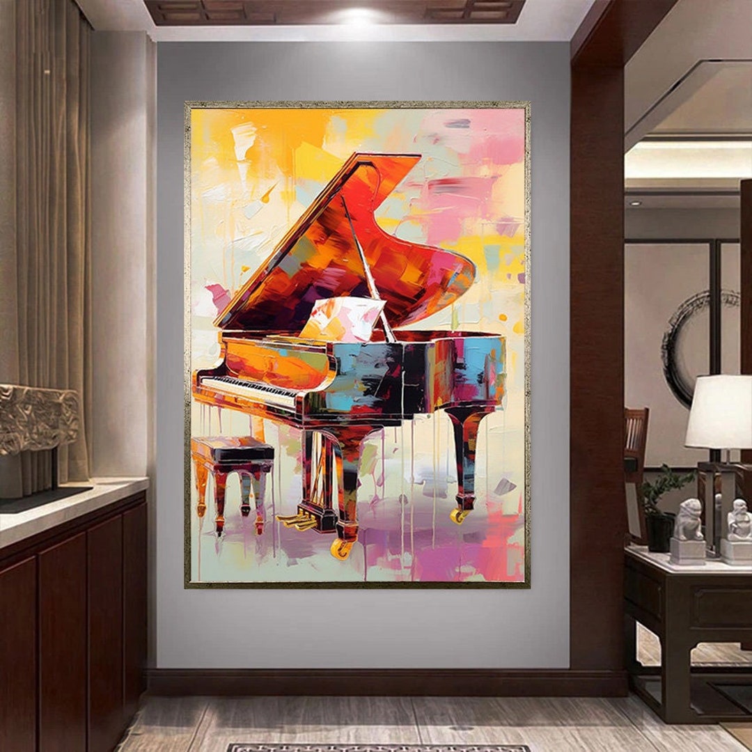 Colorful Piano Canvas Wall Art, Music Recital Ready to Hang Canvas Wall