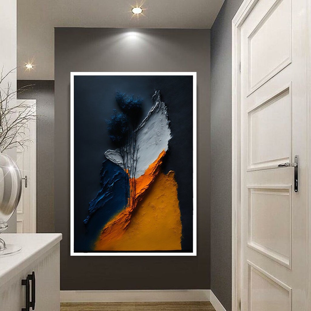 Orange and Blue Abstract Canvas Wall Art, Orange and Blue Abstract