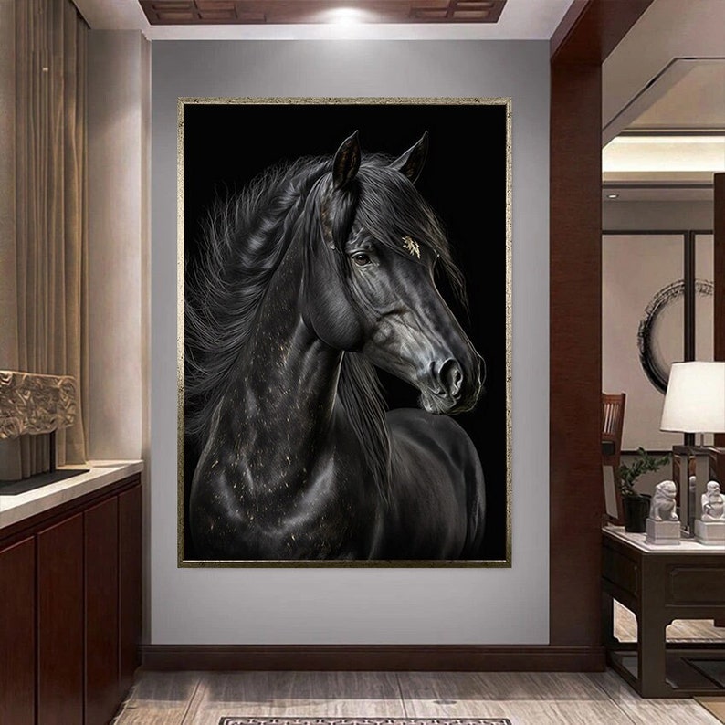 Black Horse Canvas Print , Prancing Horse Canvas Wall Art , Race Horse Canvas Print , Horse