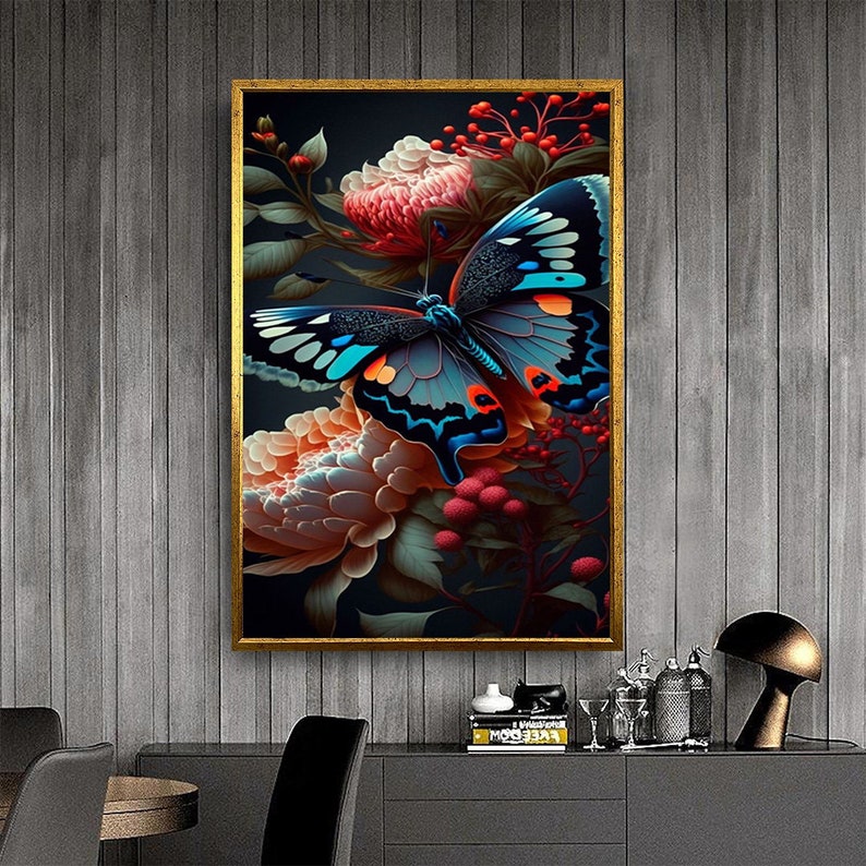 Blue Butterfly Canvas Wall Art, Spotted Butterfly Canvas Print Art