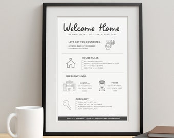 Airbnb Welcome Sign Template| Welcome Guide AirBnB| Airbnb Rental Check Out Instruction Sign | House Rules |Airbnb WIFI sign Template