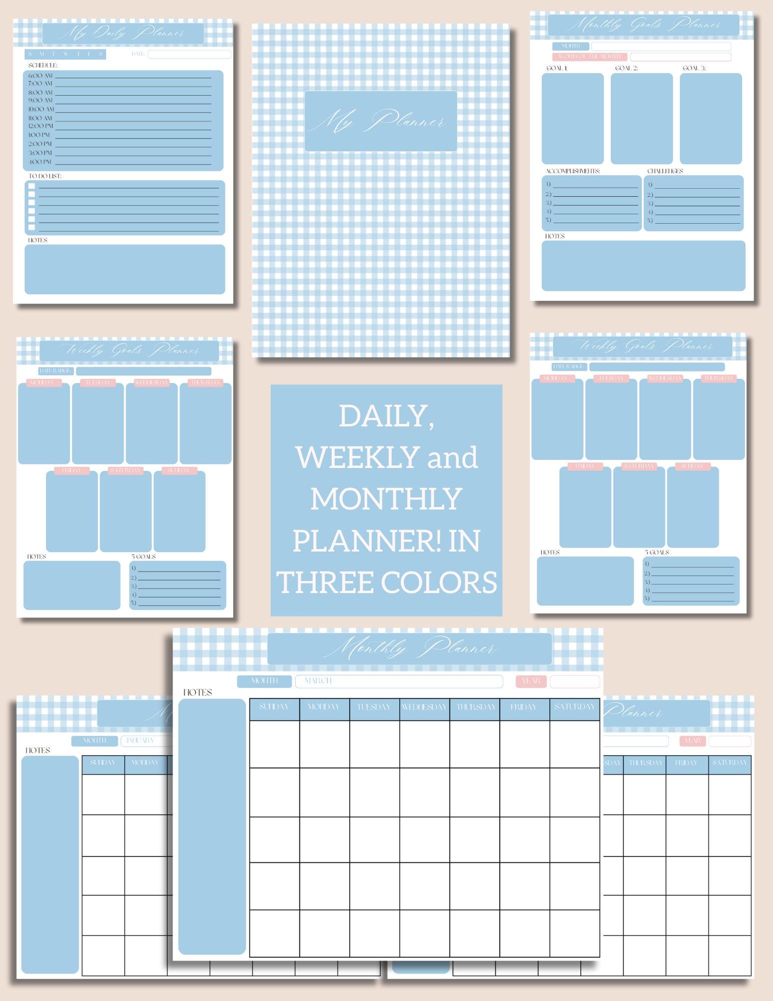 Printable Planner Bundle | Daily, Weekly & Monthly Goal Templates ...