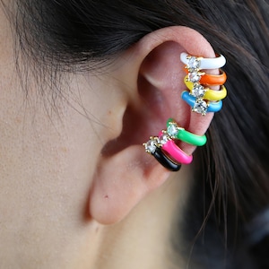 Candy Enamel Ear cuff/Cartilage cuff with jewel/CZ in multiple colors FASt NEXT day shipping!