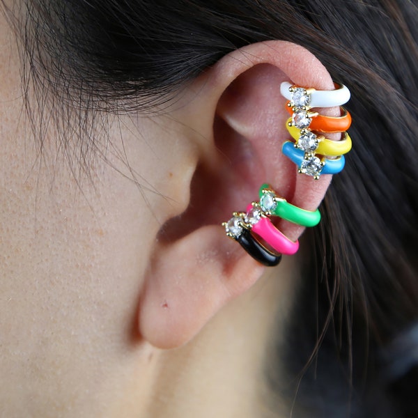 Candy Enamel Ear cuff/Cartilage cuff with jewel/CZ in multiple colors FASt NEXT day shipping!