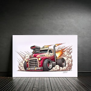 1950 Fageol Van Burnout Kunst, Retro LKW Cartoon Poster | VINTAGE TRUCK-ENTHUSIASTS