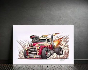 1950 Fageol Van Burnout Art, Retro Truck Cartoon Poster | VINTAGE TRUCK ENTHUSIASTS