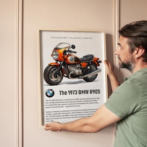 Decorazione da parete con motocicletta BMW R90S del 1973, stampabile e scaricabile digitalmente