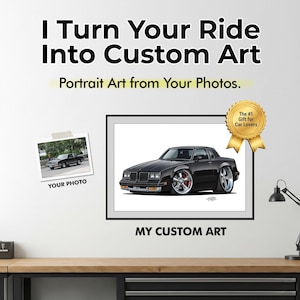Custom Car Cartoon Portrait – Personalized Car Drawing Gift for Car Guy – Garage Decor – Classic Car Illustration