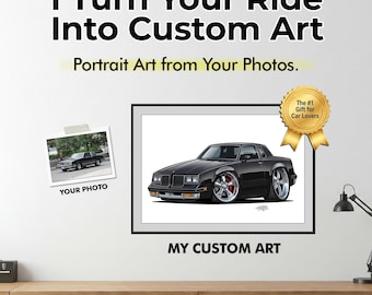 Custom Car Cartoon Portrait – Personalized Car Drawing Gift for Car Guy – Garage Decor – Classic Car Illustration