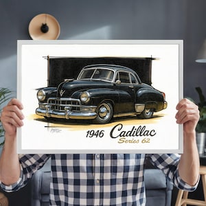 1946 Cadillac Series 62 Printable Art, Vintage Car Poster Download