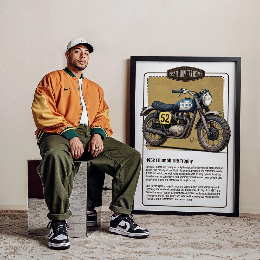 1952 Triumph TR5 Art Print, Vintage Motorcycle Wall Poster