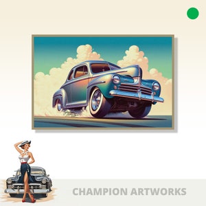 1942 フォード クーペ 漫画車 - 印刷可能な壁アート