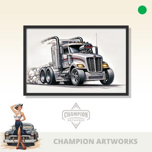2009 International Truck Artwork with Supercharger & Smokestacks - Heavy-Duty Wall Decor