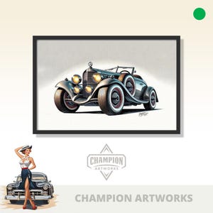 Ilustración de dibujos animados del Mercedes-Benz 540 K Spezial-Roadster de 1935, un convertible de lujo clásico con faros icónicos y un diseño atemporal.