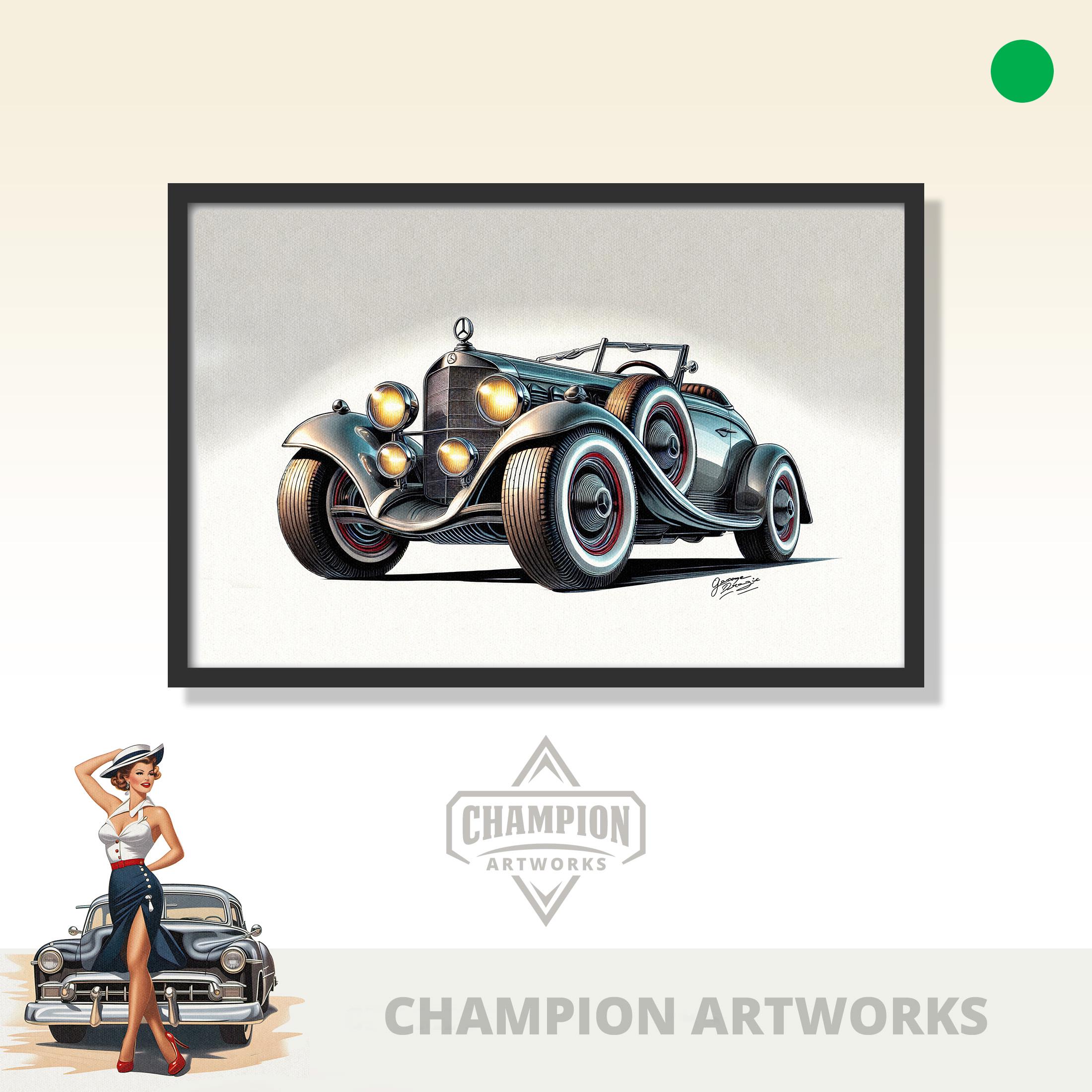 Mercedes-Benz 540 K Roadster Art Print: Classic Car Illustration (Digital Download)
