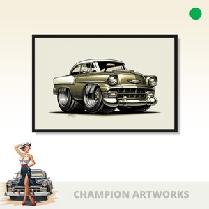 1953 Chevy BelAir Cartoon Chibi druckbares Bild - MANCAVE WALL ART