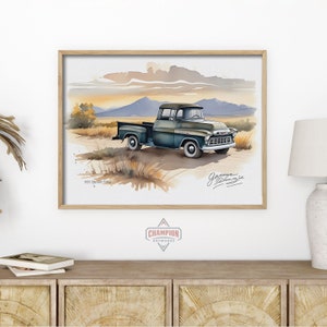 1956 Chevy Pickup watercolour art print | CLASSIC CAR ART