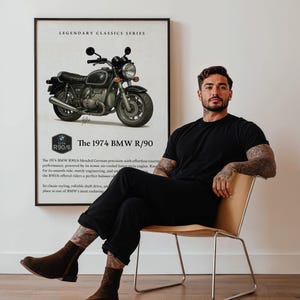 Impresión artística de la motocicleta BMW R90/6 de 1974, póster de moto vintage