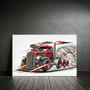 1951 International Harvester Burnout Art, poster di camion classici / CAMION FUMETTO STAMPABILE