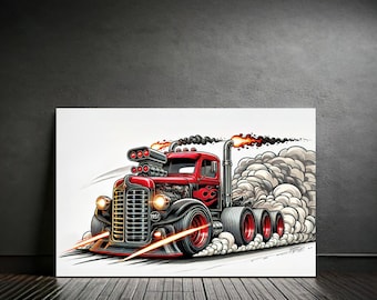1951 International Harvester Burnout Art, Classic Truck Poster | PRINTABLE CARTOON TRUCK