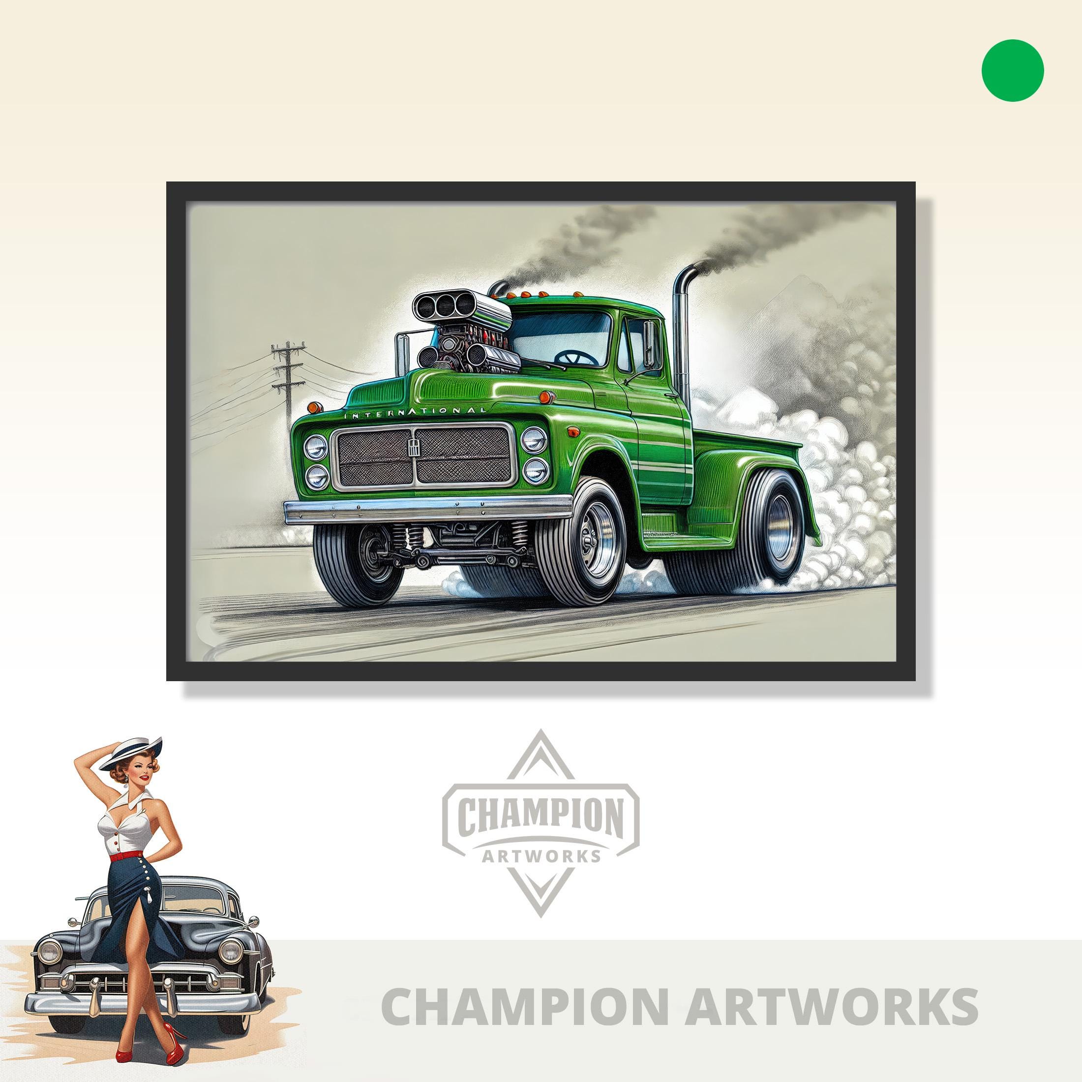 1967 International Truck Art: Supercharged Smokestack Illustration (Digital Download)