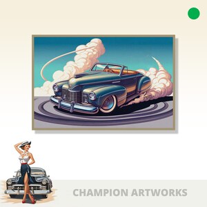 1940 Cadillac Custom Convertible - CARTOON BURNOUT PRINT