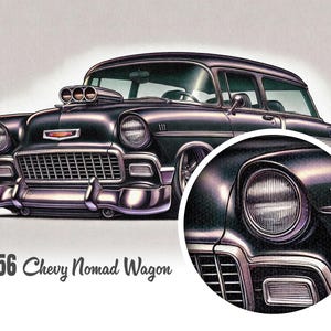 1956 Chevy Nomad Poster Print, Bel Air Wagon, Black | Wall Art PRINTABLE DOWNLOAD