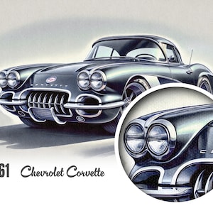 1961 Corvette Poster Print, Classic Chevrolet Car Wall Art, Gift for Grandpa, Trending