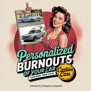 Gepersonaliseerde cartooncar-burnouts: je auto wordt cartoonkunst