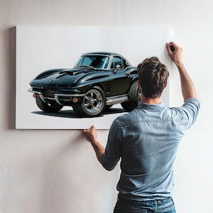 1966 blue Corvette Stingray Cartoon Car Print | Classic Car Digital Download