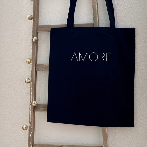 Stofftasche, Tragetasche bedruckt "AMORE", Einkaufstasche, Jutebeutel, Baumwolltasche