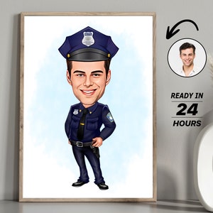 Retrato personalizado de dibujos animados de la policía, dibujo de caricatura de la policía personalizada a partir de una foto, caricatura de la policía divertida, regalo para la policía