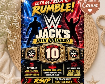 Customizable Wrestling Birthday Invitation - WWE Inspired Party Invite - Let's Get Ready to Rumble - Digital Download - Boys Birthday Party