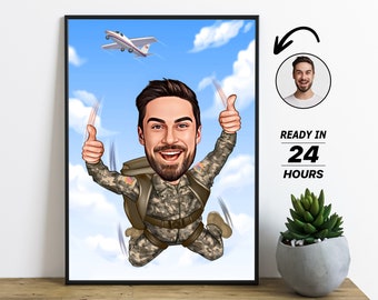 Portrait personnalisé de dessin animé de parachutiste, dessin de caricature de parachutiste personnalisé à partir d’une photo, caricature drôle de parachutiste, cadeau pour parachutiste