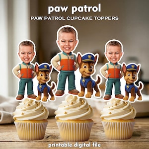 Paw Patrol Personalized Face Cupcake Toppers - Custom Birthday Party Decor (Digital Printable Download)