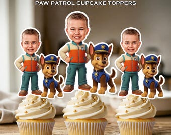 Adornos personalizados para cupcakes de Paw Patrol - Decoración personalizada para fiestas de cumpleaños (Descarga digital imprimible)