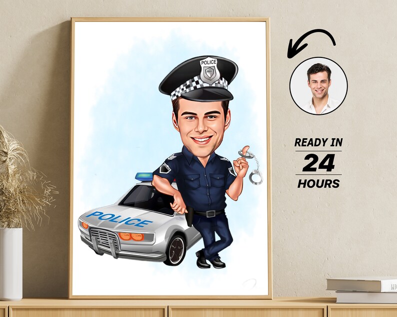 Personligt polisporträtt, personlig karikatyrteckning, gåva bild 2